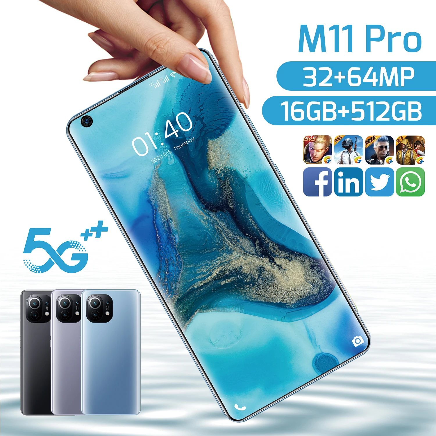 

M11 Pro 7.3 Inch Global Version Smartphone 16GB 512GB 32MP 64MP 6800mAh Snapdragon 888 10 Core Face ID Android 11 Mobile Phone