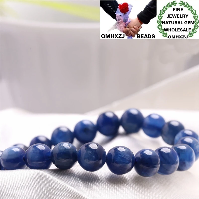 

OMHXZJ оптовая продажа ZB396 8 9 10 мм Европейская мода подарок на день рождения свадьбу натуральный камень чистый Кианит Круглые бусины браслеты