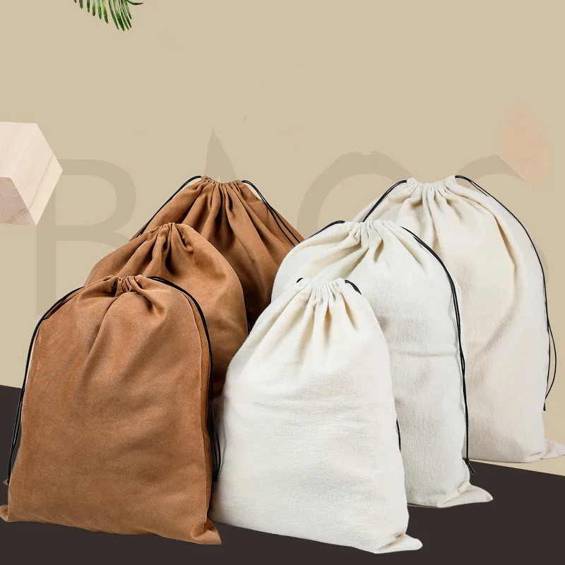 

White Bag Dust Pocket Storage Drawstring bag Anti-dust Bag Environmental Clothing Shoes storage bag Flannel Brown Large