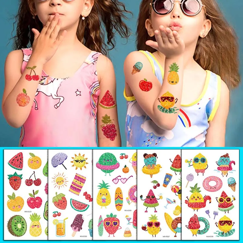 

Татуировка в летнем стиле Наклейки фрукты временная татуировка овощи татуировки макияж тела водостойкие поддельные татуировки милые Муль...