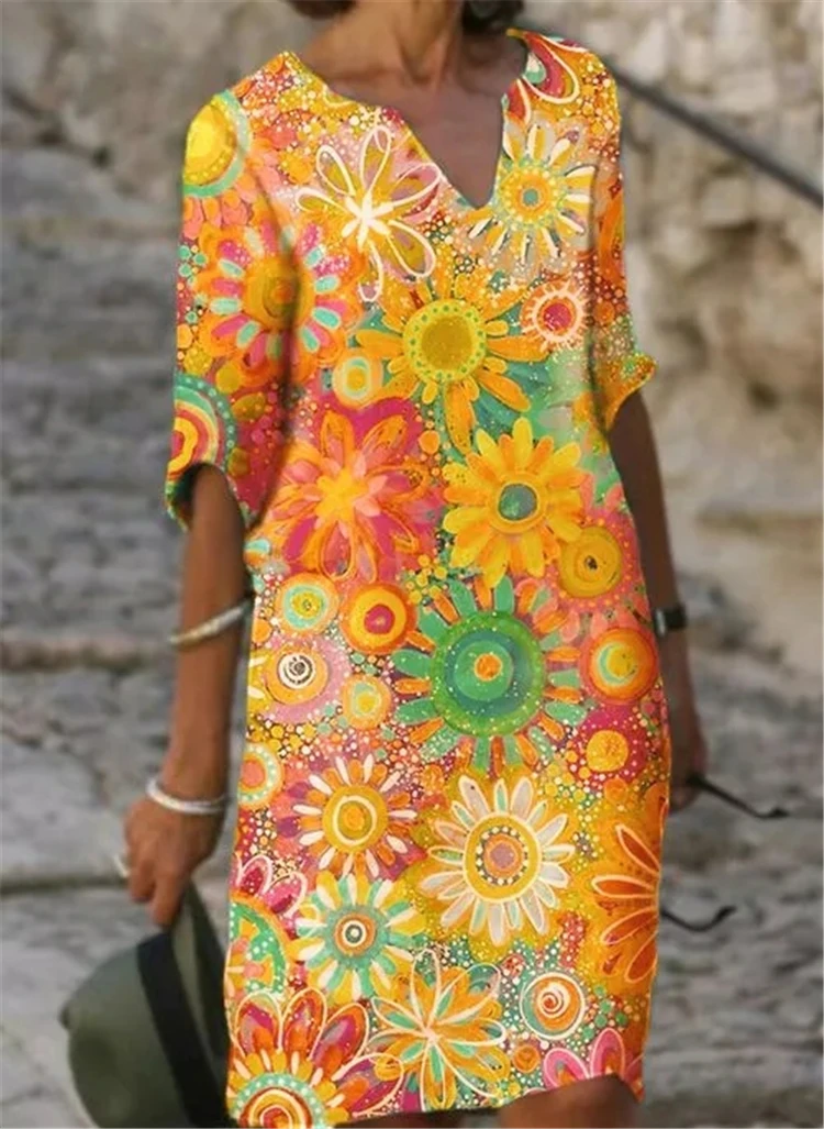 

fashion women elegant dress temperament plus size Casual dress printed loose