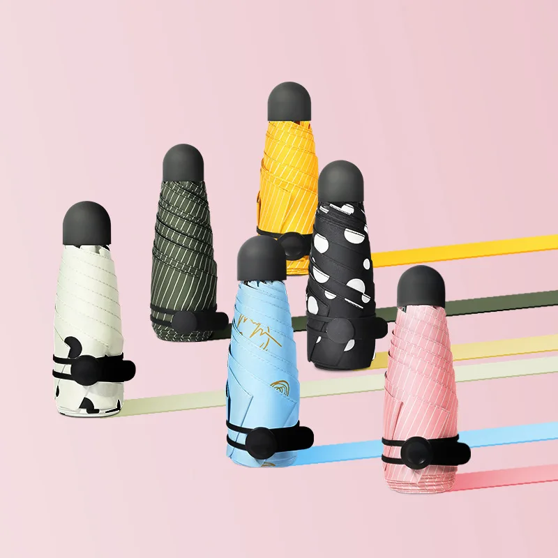 Ультралегкий мини-зонт от солнца карманный зонтик 18 см черный пластиковый с