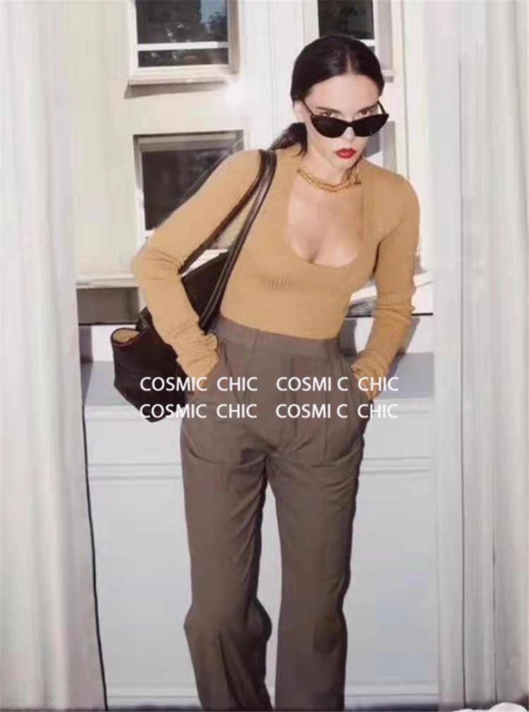 Cosmicchic Women Long Sleeve Knitted Wool Bodysuit Autumn Winter O Neck Sexy Bodycon Top Quality Party Club Solid Body