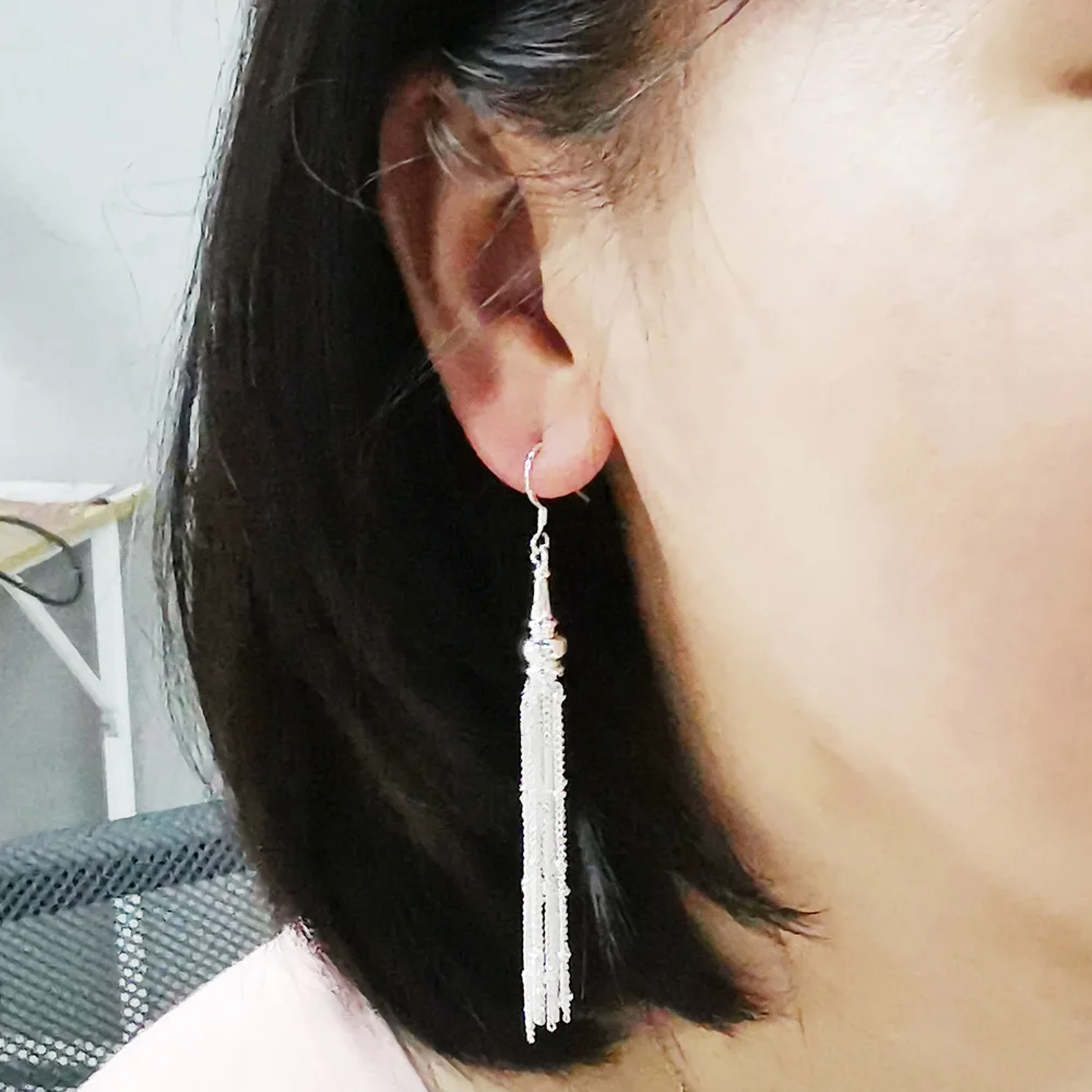 Ретро мода преувеличенный геометрические длинные висячие серьги с 925 серебряные