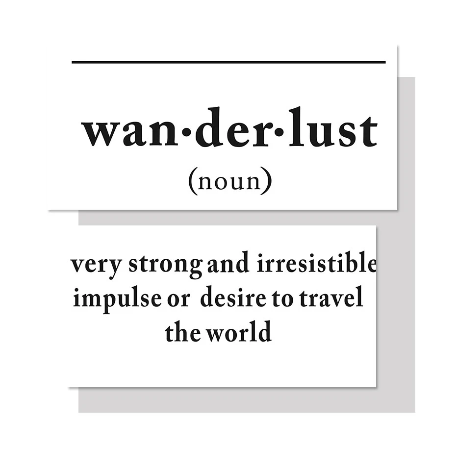 Черный и белый Wanderlust определение буквы холст живопись Скандинавия плакат печать стены Искусство картина для детской комнаты домашний декор