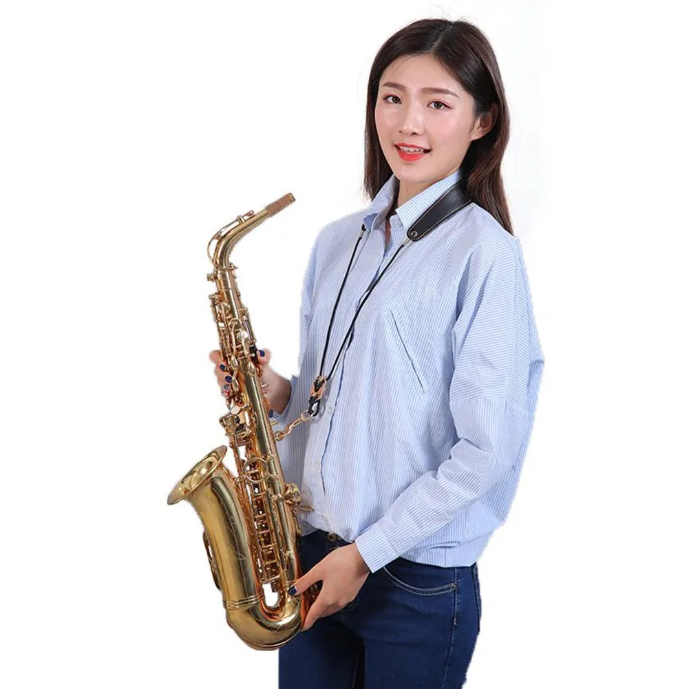 

Black/Brown Saxophone Neck Strap For Soprano Tenor Alto Baritone Sax Clarinet Adjustable Leather Saxophone Straps Sax Padded