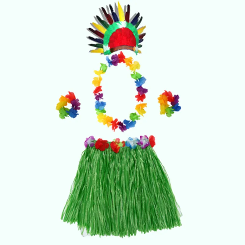 Hawaiian Lei Hula Garland Wreath Necklace Wristband Grass Skirt Hat Set Women Girls Theme Party Dress Decor Christmas | Тематическая
