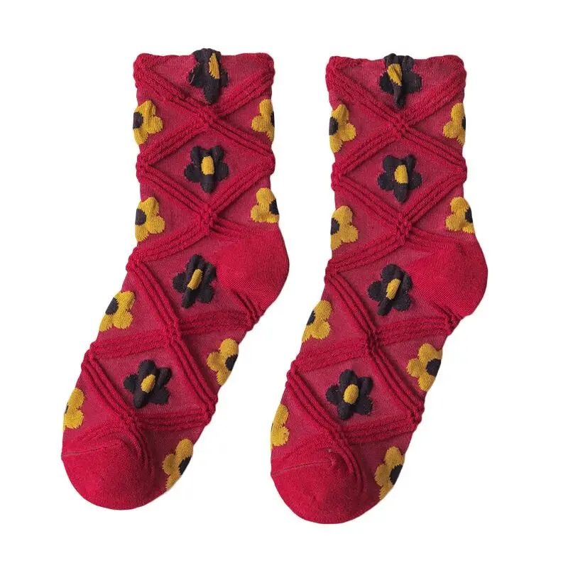 Весенние носки осенние зимние с японскими цветами милые уличные дикие красные