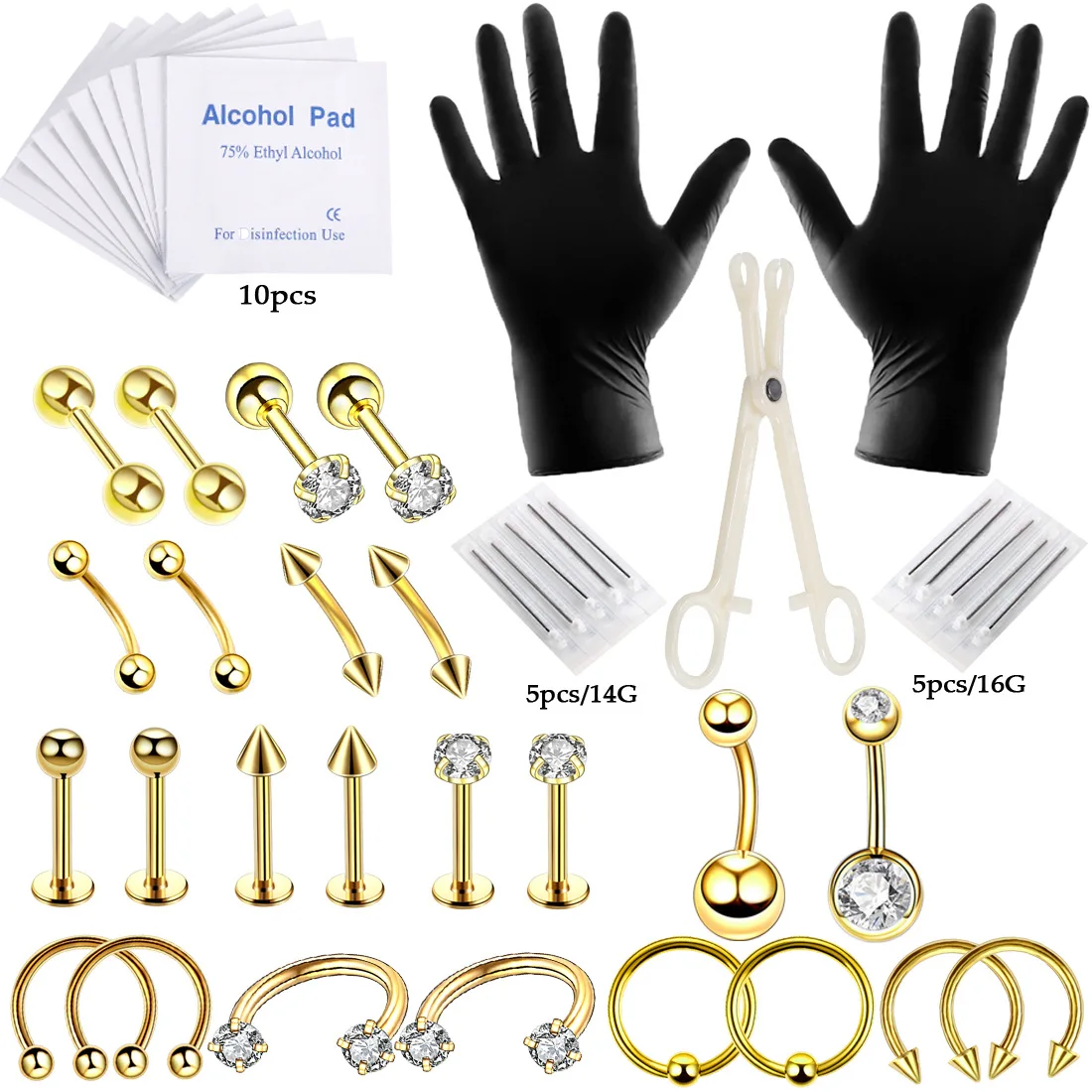 

1 Set 14G 16G Professional Piercing Navel Tool Kit Stainless Steel Belly Ring Tongue Tragus Nipple Lip Eyebrow Nose Body Jewelry