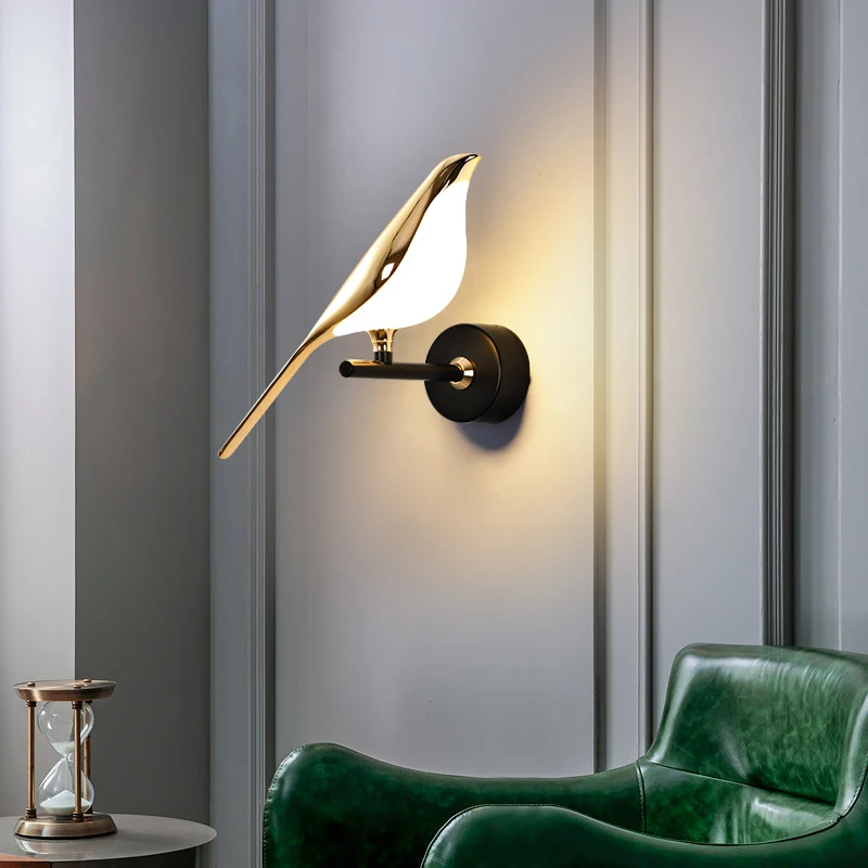 

Postmodern Creativity Gold Plating Bird Led Wall Lamps Hallway Stairs Sconce Bedroom Light Designer Decor Fixtures