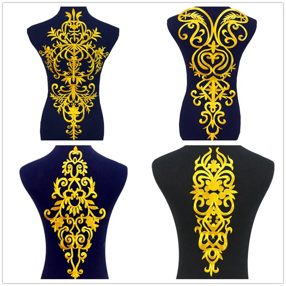 

1 Piece Iron On Appliques Gold Embroidered Patches For Garment Europe Vintage Golden Cosplay Costumes Diy Trims