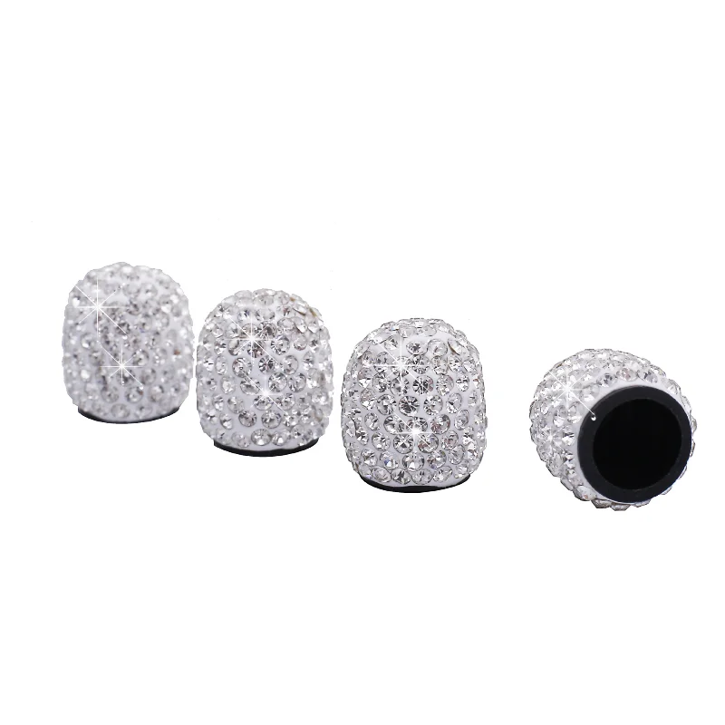 

Valve Stem Caps Car Wheel Tire 4 Pack Handmade Crystal Rhinestone Universal Tire Valve Caps Chrome Attractive Dustproof Bling