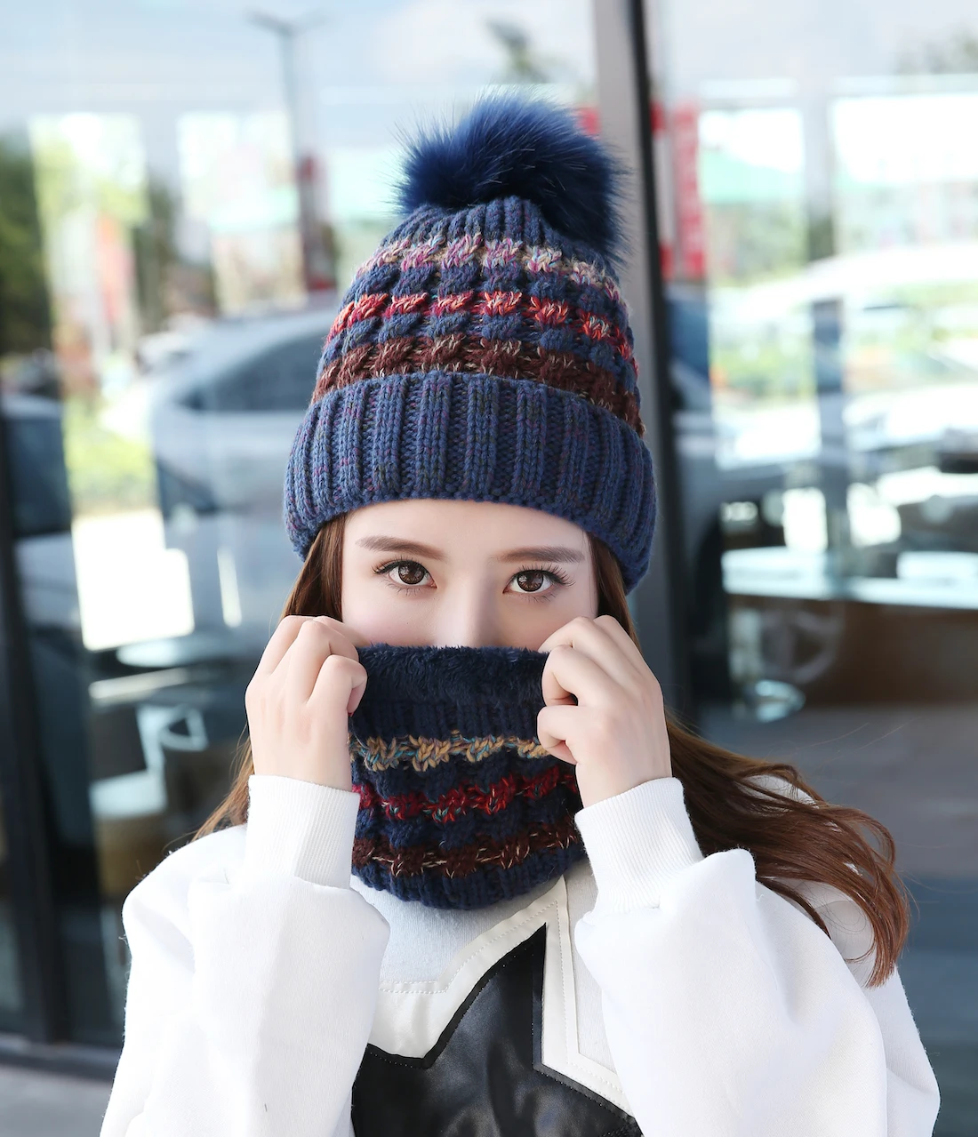 Женская Зимняя Шапка бини Connectyle комплект из мягкого флисового шарфа с подкладкой