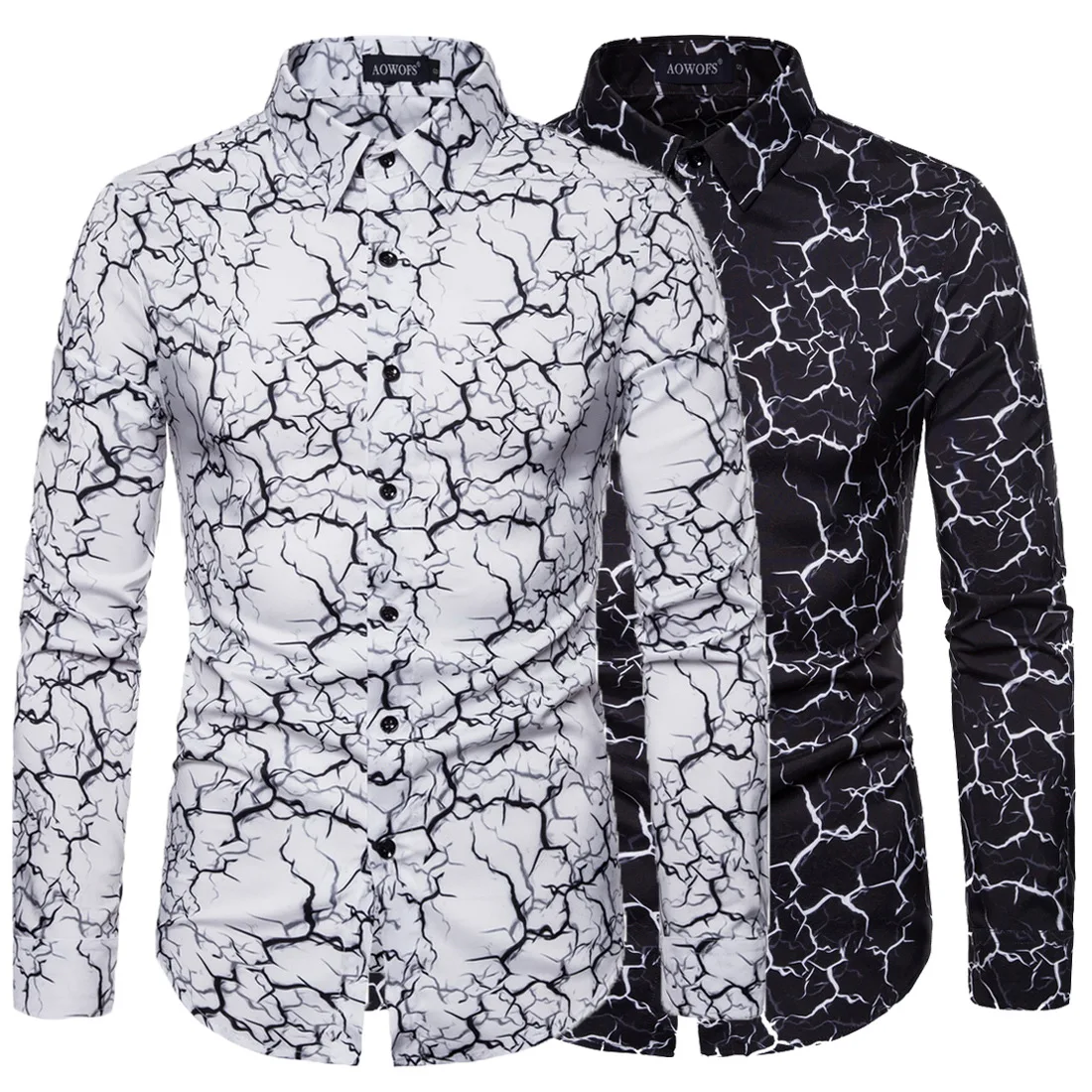 Мужская приталенная рубашка с длинным рукавом принтом молнии | одежда