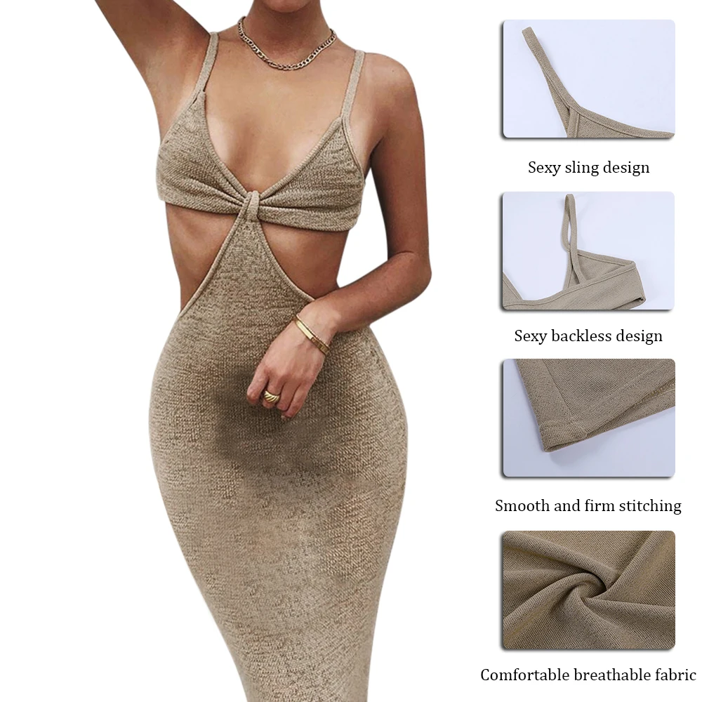 

Vacation Knitted Maxi Dresses for Women Summer 2021 Elegant Sexy Party Cut Out Backless Bodycon Dress