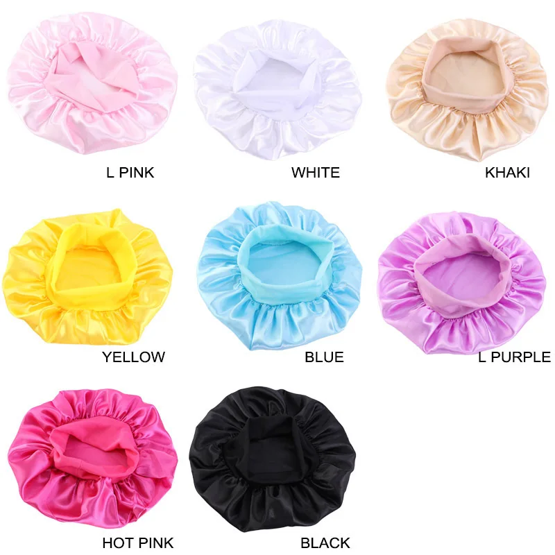 

Baby Silky Satin Solid Wide-brimmed Sleeping Hat Girl Night Sleep Hair Cap Care Bonnet Nightcap For Children Unisex Hair Tool