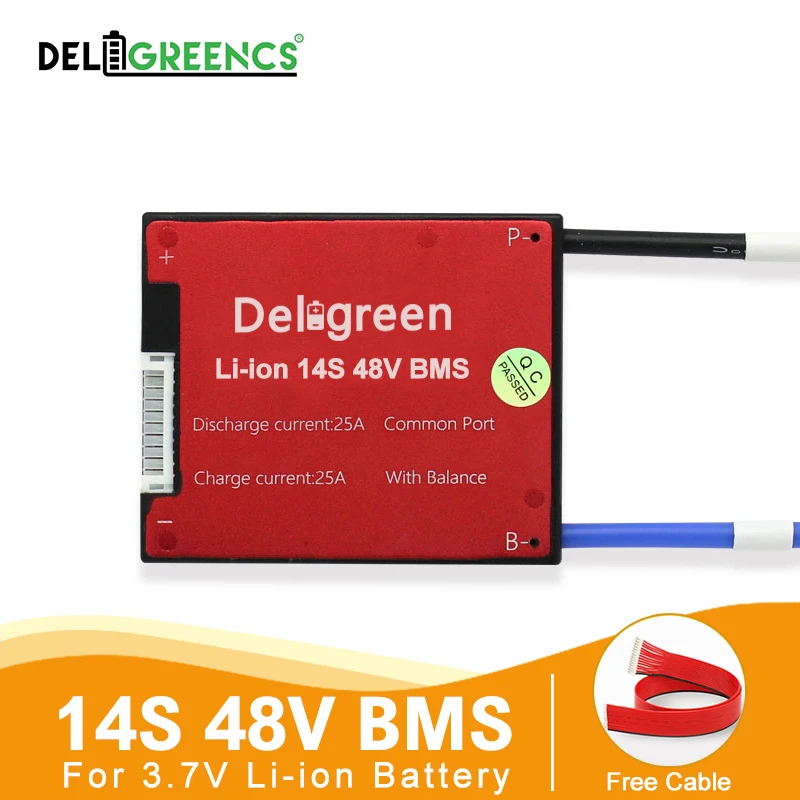 

Deligreen 48V BMS 14S 15A 20A 30A 40A 50A 60A 48V PCB for 3.7V lithium battery pack 18650 Li-ion LiNCM Scooter