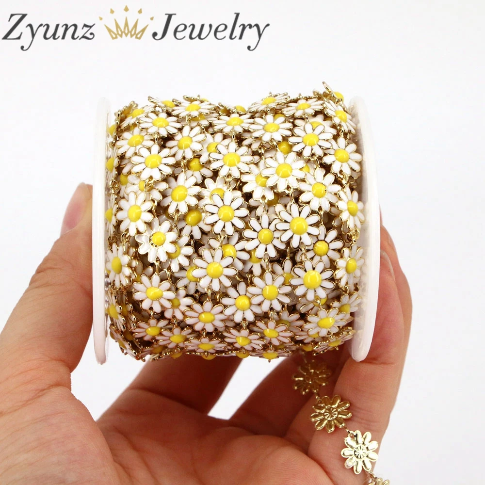 5 метров необработанная латунная амулетная цепочка с маргаритками позолоченная