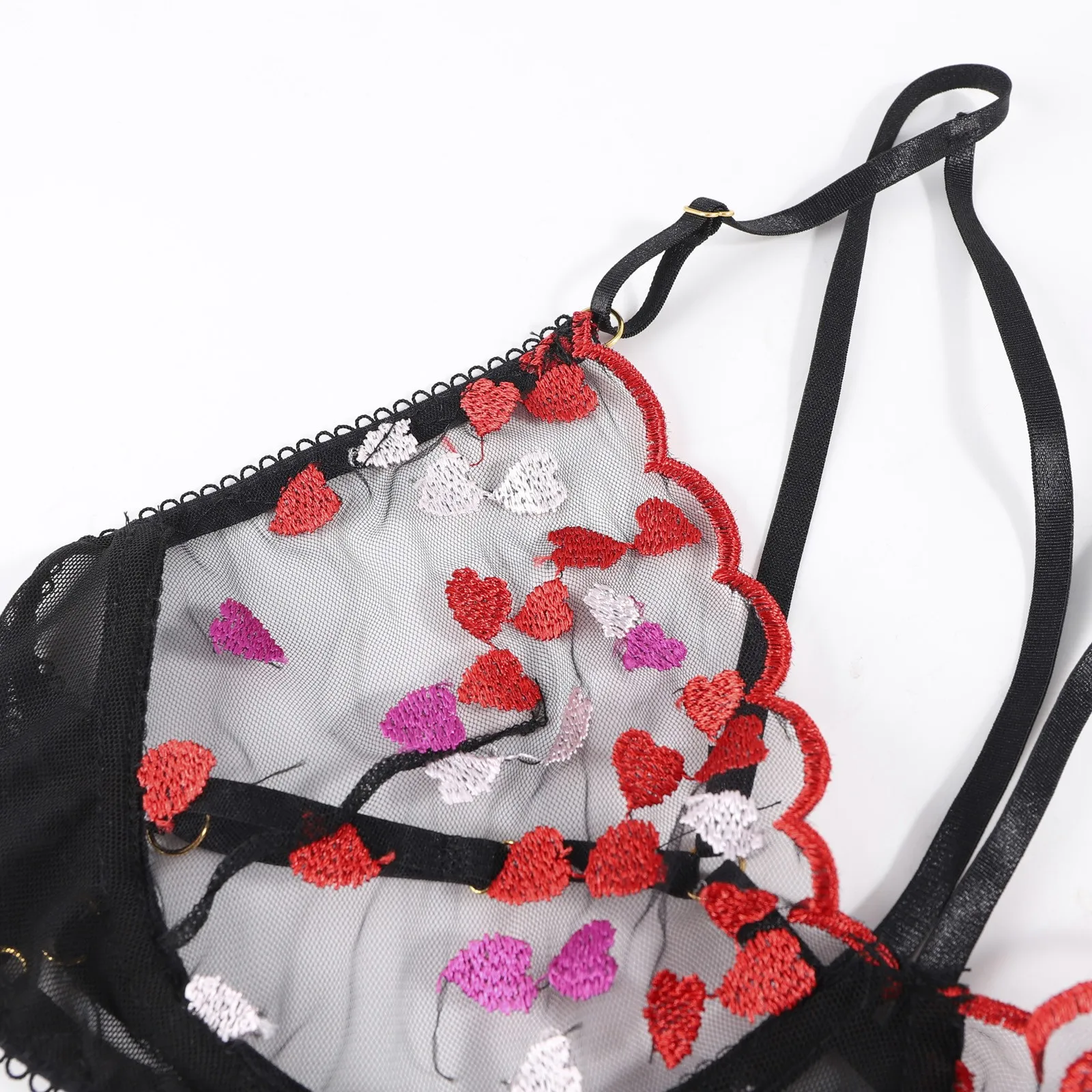

Embroidery Love Underwear Sexy Body Shaping Push Up Bra G-String Thong Set Romantic Lingerie Bras and Panties Set Plus Size #2