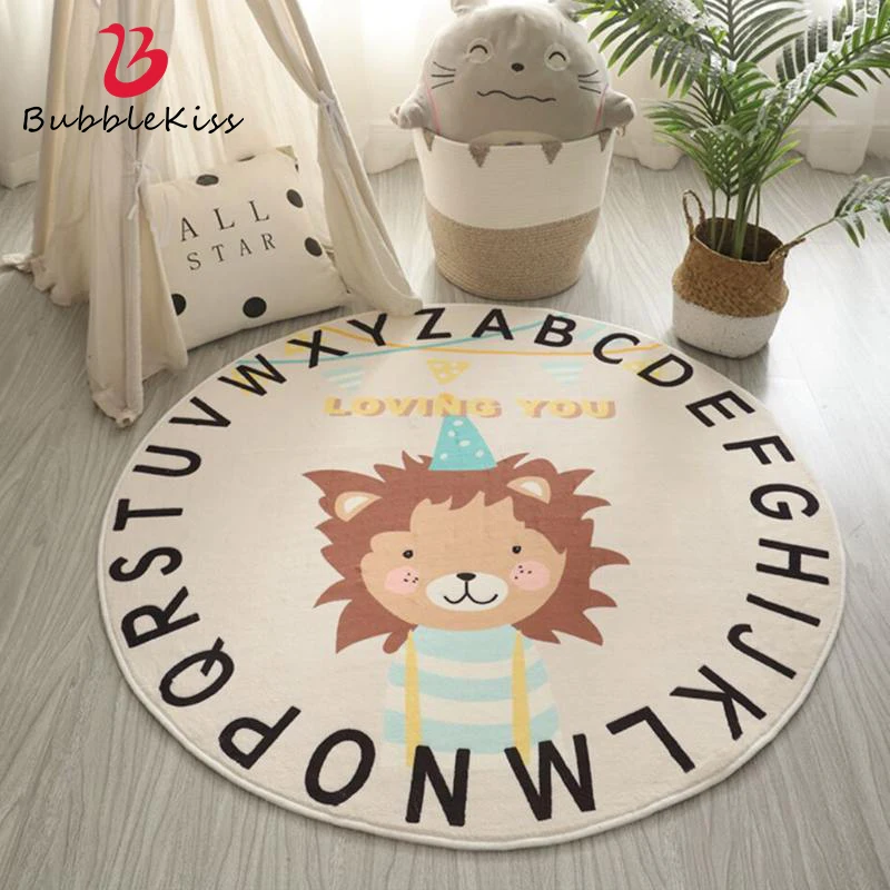 

Bubble Kiss Round Carpet Soft Lamb Wool Rug Cute Cartoon Pattern Anti-Slip Mat for Kid Play Pad Living Room Decoration Thick Rug