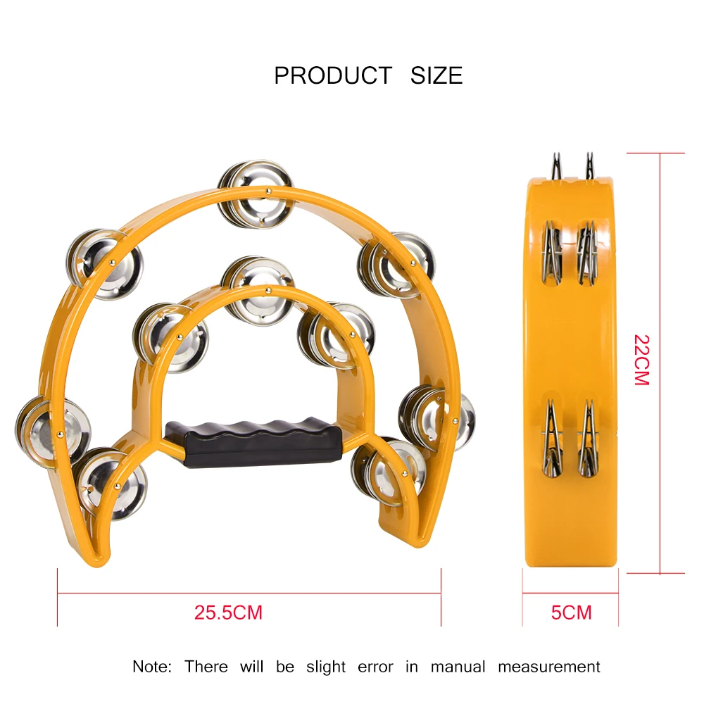 

1PC Bells Orff Tambourine Tambourine Percussion Musical Instruments Hand Bell For Party Compact Double Half Moon Drum