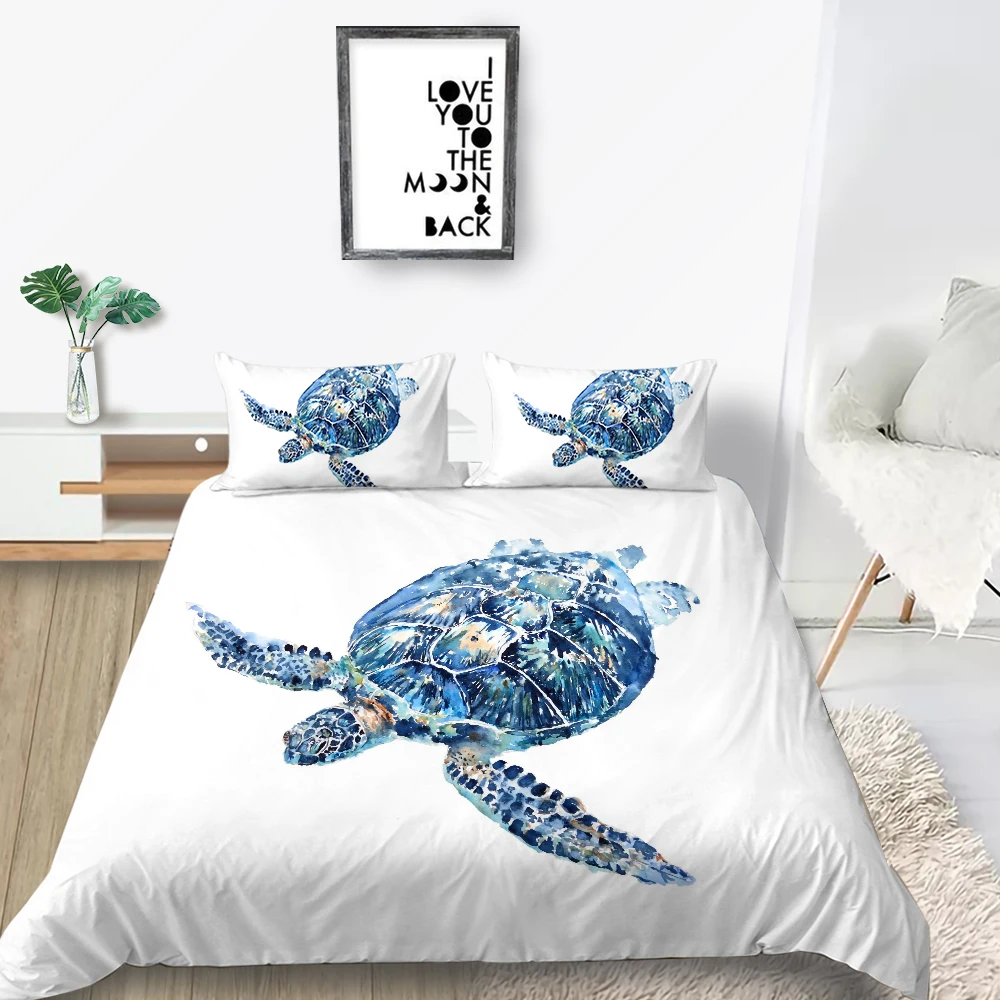 Комплект постельного белья с морской черепахой коралловый риф художественный