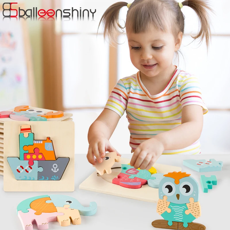 

BalleenShiny Детский 3D пазл для детей 16 цветов динозавр головоломка развитие интеллекта Деревянные Игрушки для раннего образования подарок
