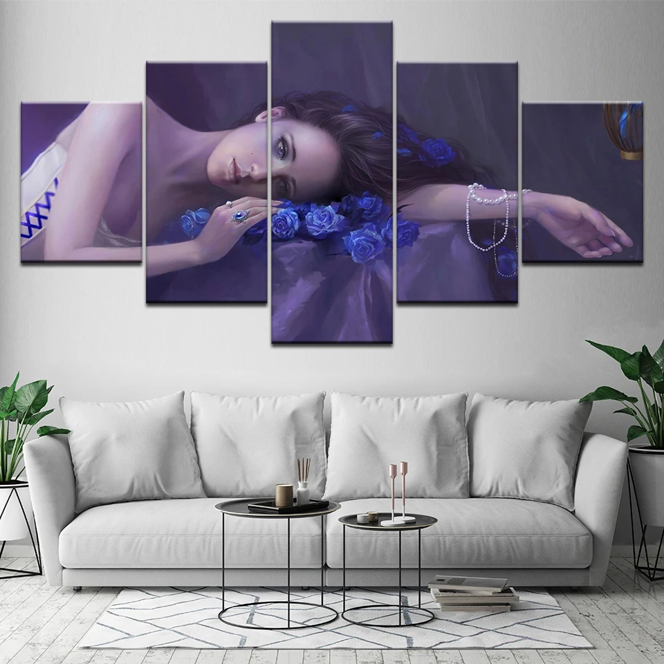 5 панельные модульные холщовые настенные художественные картины с розами для