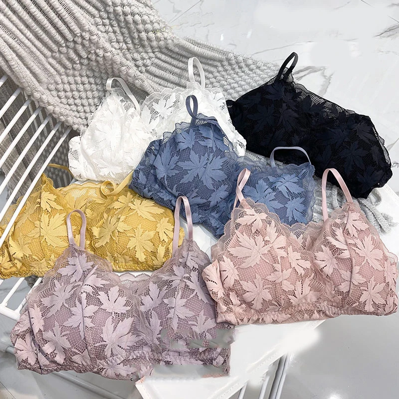 

Sexy Lace Bralette Tube Tops Bandeau Summer Women Lace Bra Tanks Crop Tops Girl Underwear Solid Color Maple Leaf Camisole