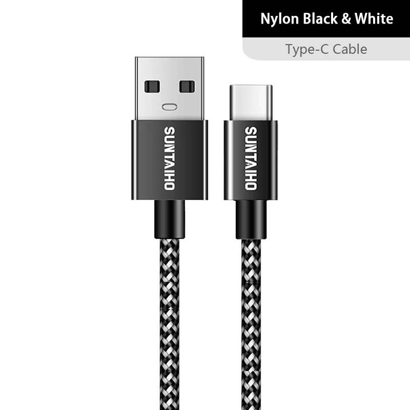 Suntaiho Тип usb C кабель для samsung S10 S9 A50 Xiaomi Redmi Note 8 Pro быстрой зарядки Тип-C Зарядное устройство мобильного телефона кабель с разъемом usb-c - Цвет: Black white