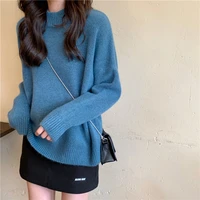 winter female fashion korean loose solid color long sleeve streetwear autumn women half collar knit sweater new soft pullovers