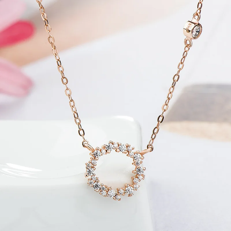 

ML04 S925 Sterling Silver Pendant Necklace 45cm Chain Round Brilliant Crystal Lovely Pendant Lasting Forever