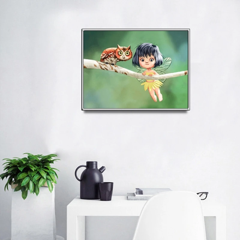 

Q0KF Girl Owl DIY 5D Full Drill Diamond Painting Embroidery Cross Stitch Kits Rhinestone Wall Home Decoration