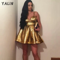 yalin mini length golden homecoming dresses spaghetti strap girl vestido de festas sleeveless sexy cocktail sukienki homecoming