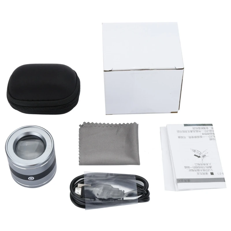 

10X Full Metal Magnifying Glass LED Scale Loupe USB Charging Lens Magnifier null