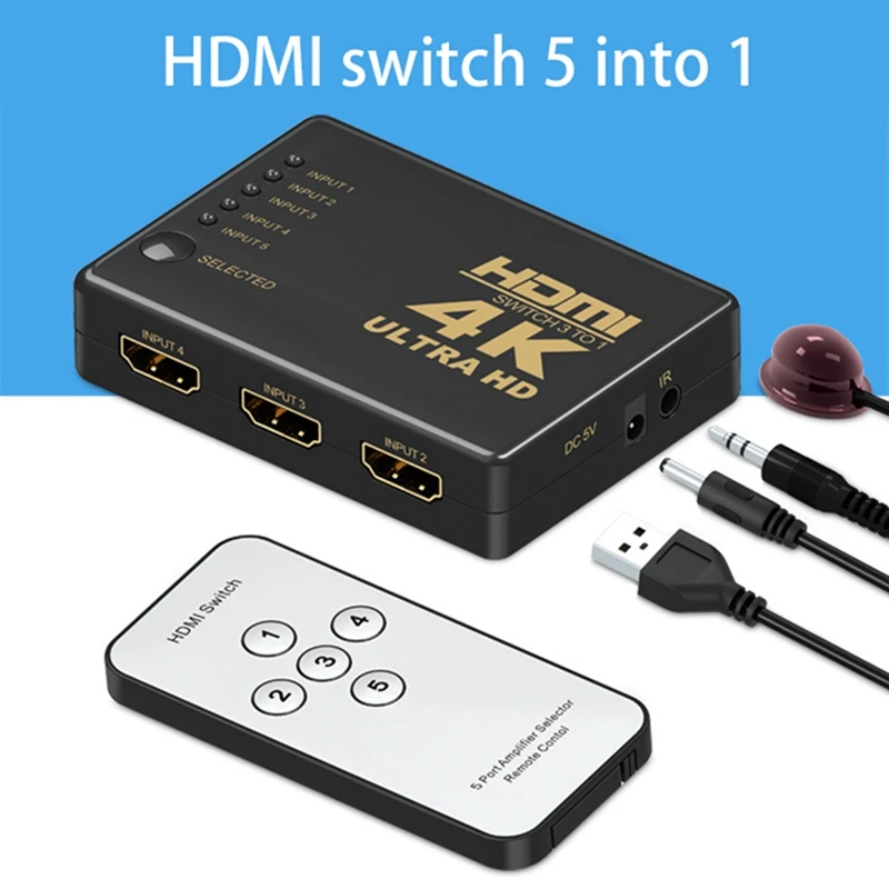 HDMI переключатель 5 в 1 поддержка 4K Full HD 1080P 3D Инфракрасный пульт дистанционного