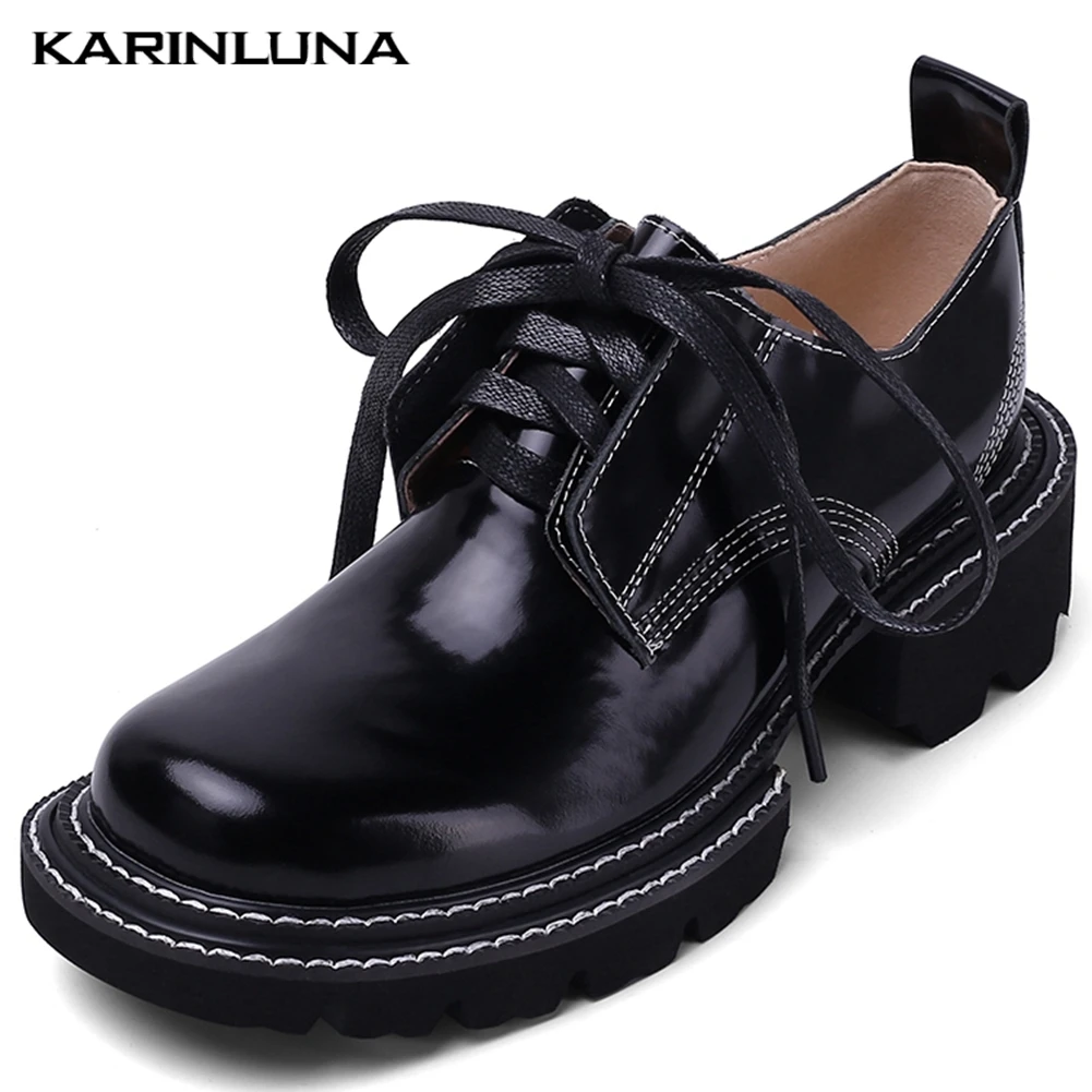 Karinluna/Новые брендовые туфли из натуральной кожи на квадратном каблуке размера