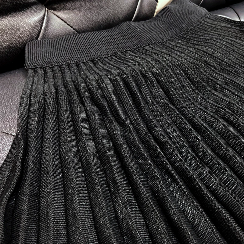 

2019 Autumn Winter Knitted Warm Cotton Skirts Women Fashion High Waist Pleated Mini Skirt Female School Black Plus Size 5XL
