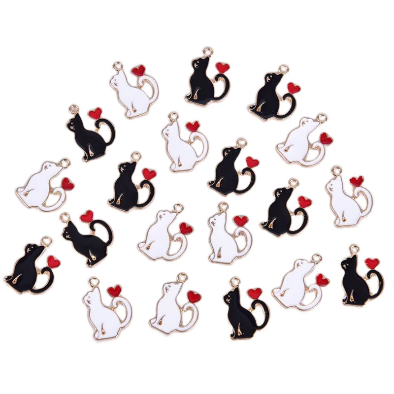 

10pcs Enamel Cat Heart Charm For Jewelry Making Fashion Charm Bracelet Charms DIY Findings Necklace Pendant 1.4cm*1.8cm