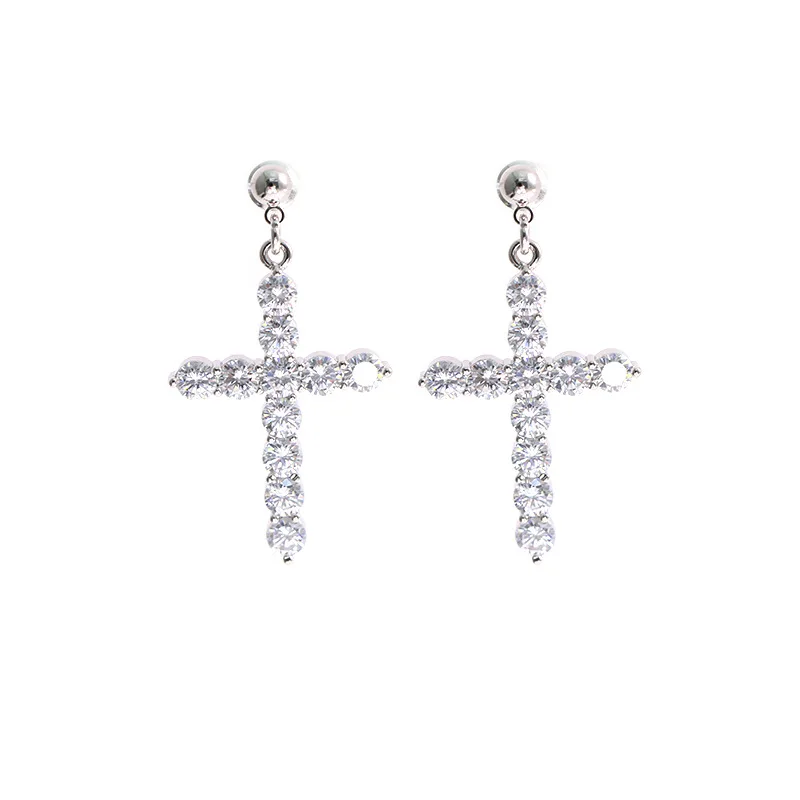 

Occident S925 Silver Needle Earrings Cross Necklace Simple Zircon Micro Inlay Temperament Versatile Accessories