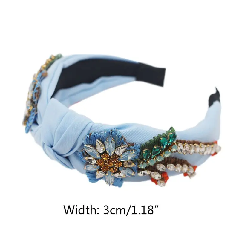 

Baroque Ladies Elegant Geometric Headband Colorful Faux Crystal Embroidery Floral Hair Hoop Twist Knot Bandana Headdress