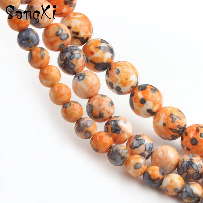 Натуральный Оранжевый пятно дождя камень 4 6 8 10 12 мм круглые бусины для