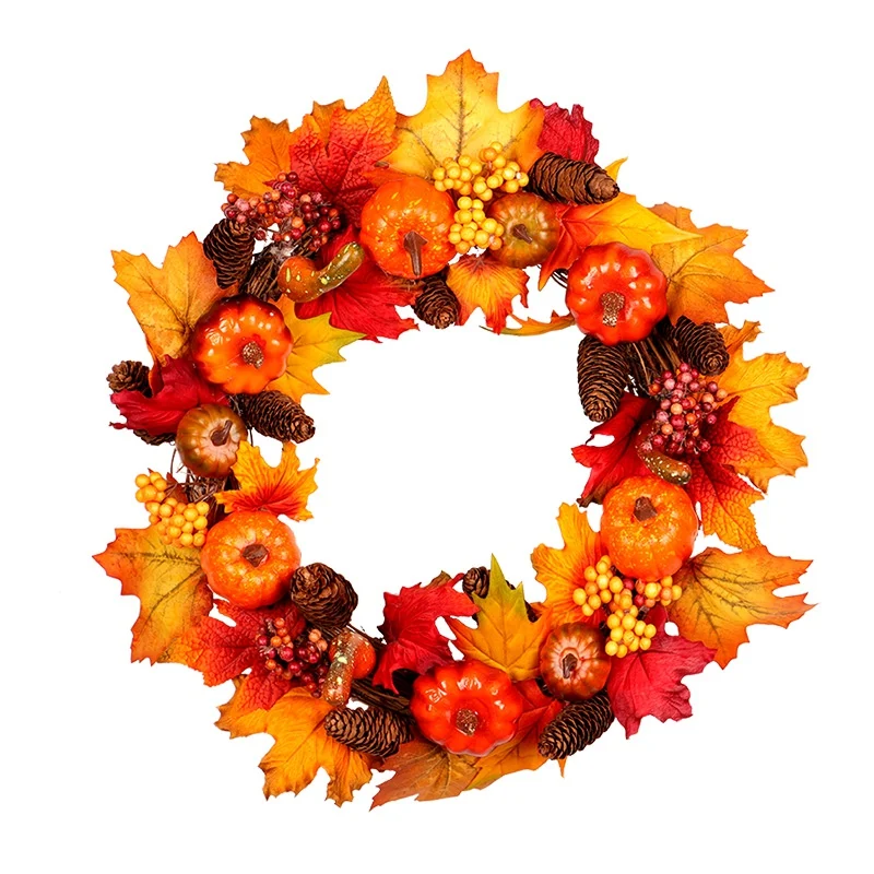 45cm Autumn Wreath Christmas Decoration Thanksgiving Garland Window Restaurant Home Maple Leaf Door | Дом и сад