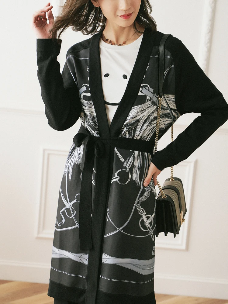 New  she has a jumper loose printed silk sweater set of head round neck long sleeve knit jackets