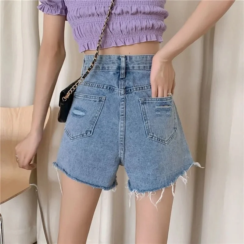 

GOOHOJIO 2021 Summer New High Waist Button Chic Denim Shorts Casual Loose Jeans for Female Fashion Oversized Short Vintage Jeans