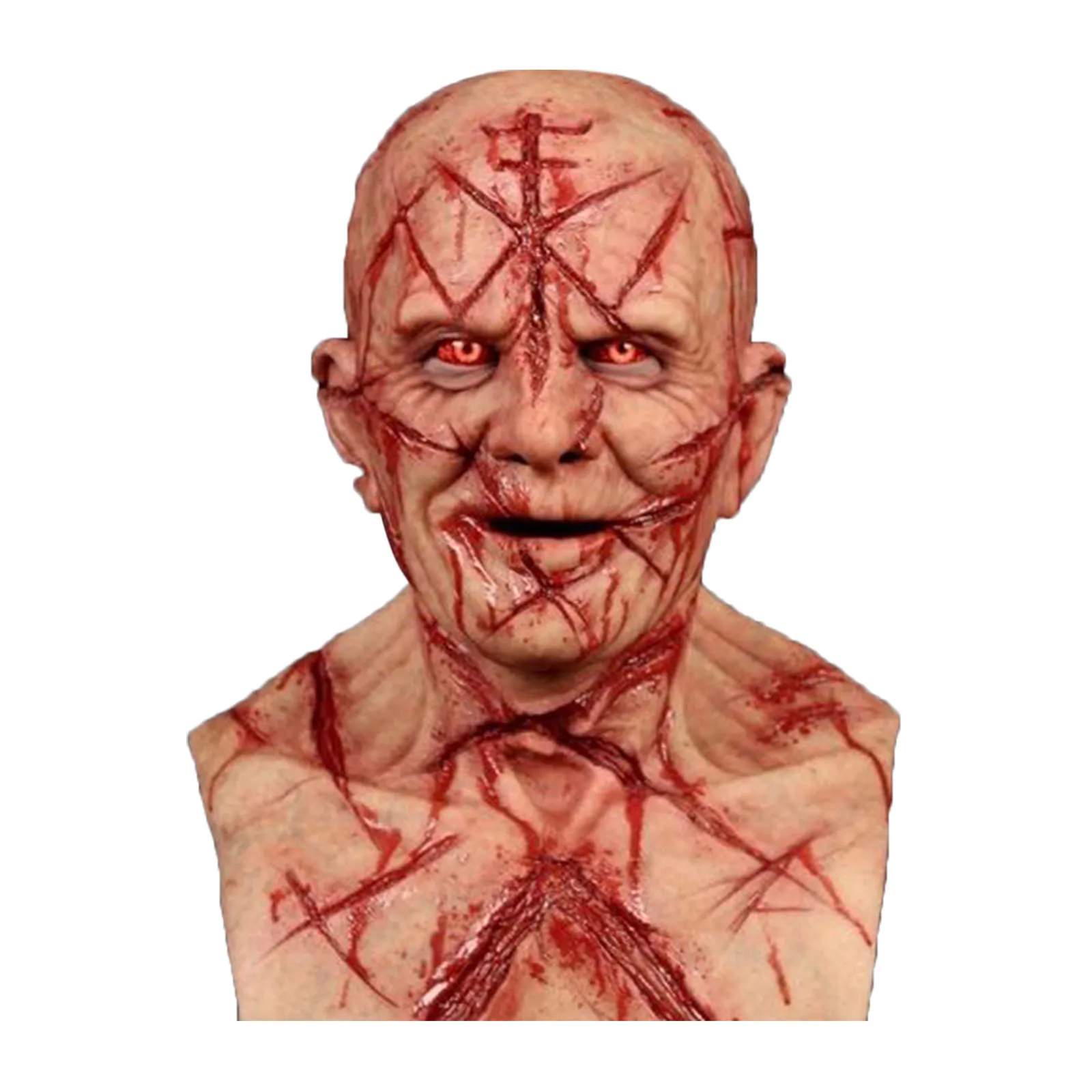 

Scary Bald Blood Scar Mask Horror Bloody Headgear 3d Realistic Human Face Headgear Emulsion Latex Adults Mask Breathable Masque
