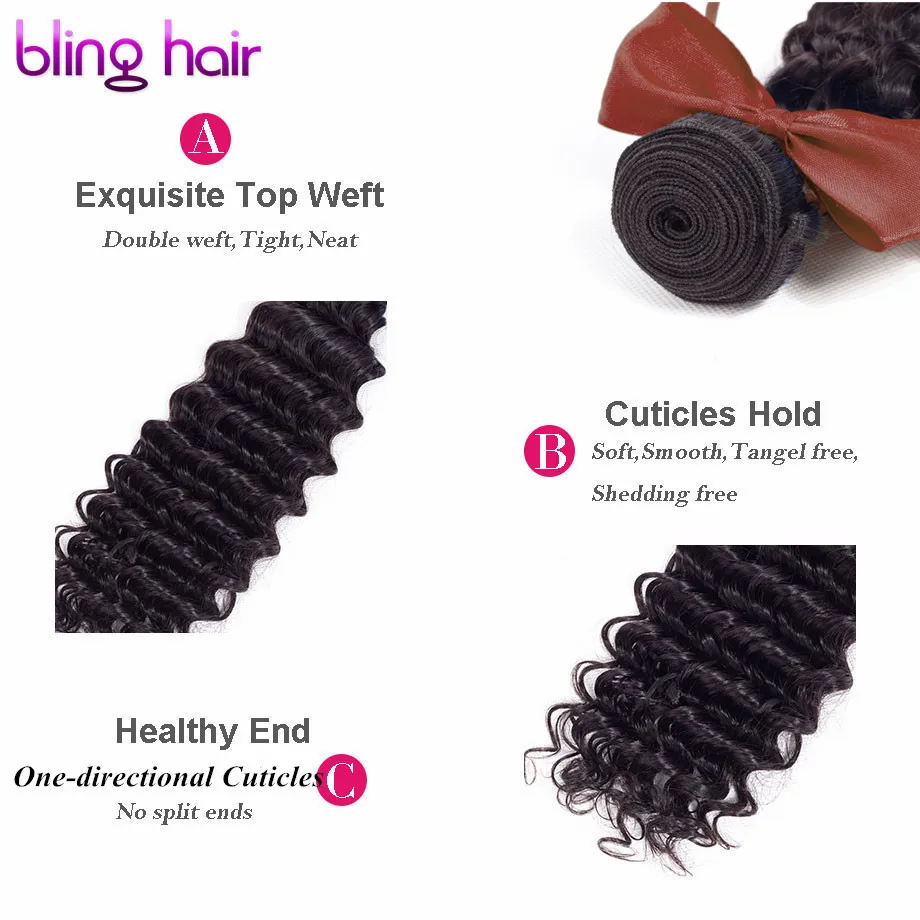 Шикарные волосы глубокая волна пряди с закрытием 13*4 Кружева Фронтальные