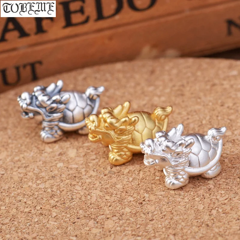 100% 3D 999 Silver Fengshui Dragon-Turtle Beads Pure Silver Good Luck Jewelry Accessories Beads DIY Bracelet Beads