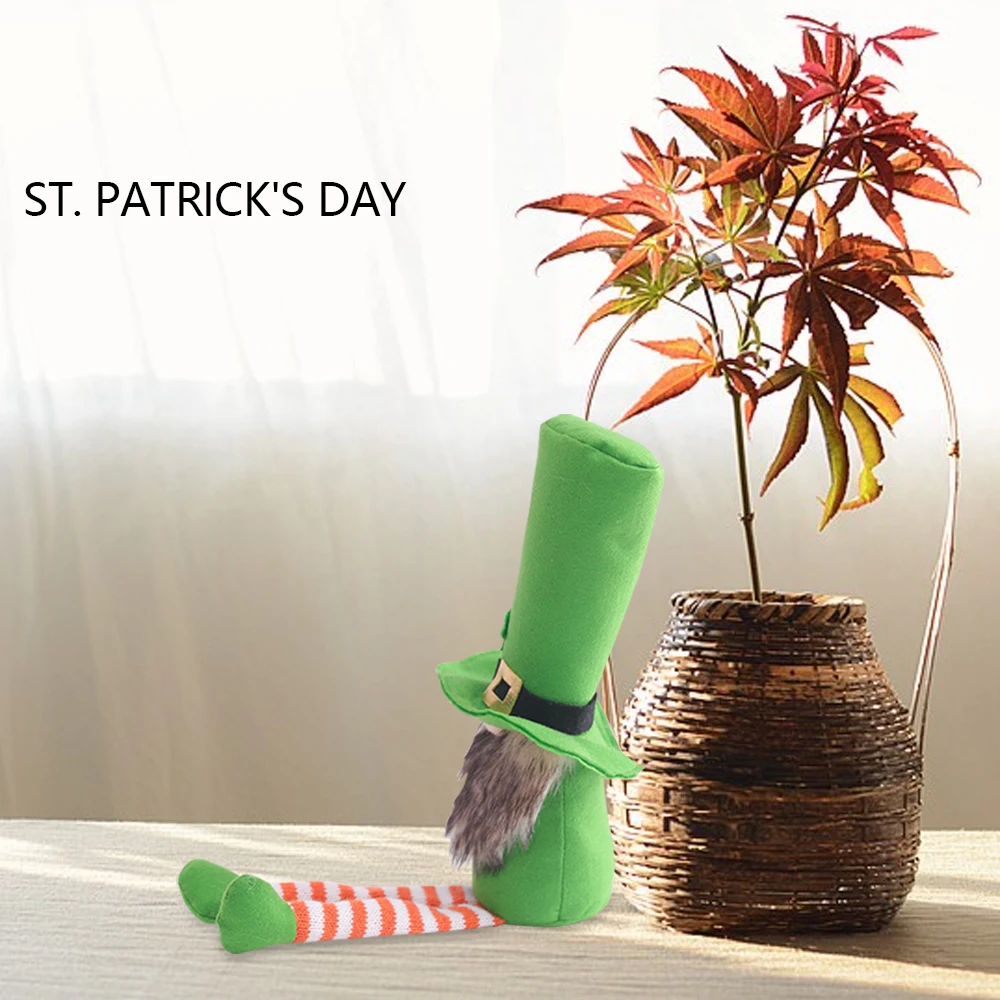 

St. Patrick'S Day Gnome Decor Doll Ornaments Hat Long Legs Holiday Gnomes Plush For Irish Festival Green Leaf Festival