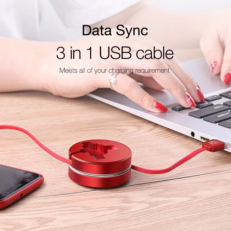 Выдвижной usb кабель Cafele для iPhone 11 Pro Max X Xs Xr 3 в 1 USB C Micro быстрой зарядки зарядное